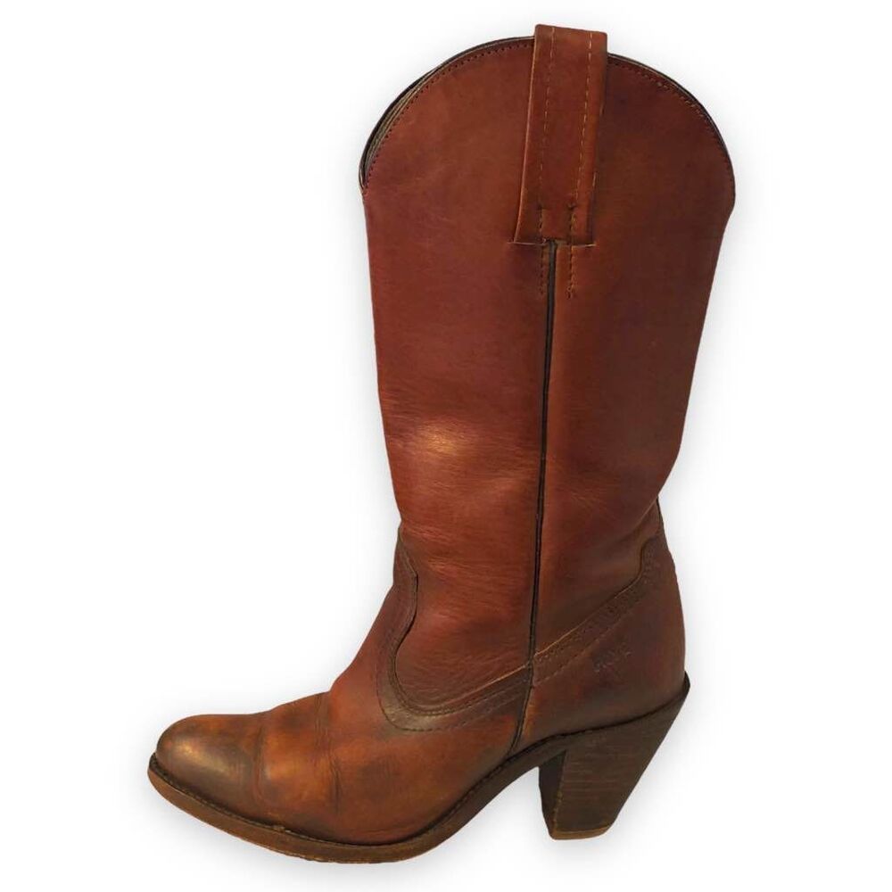 TAKING OFFERS! Frye size womens 6.5 brown tan boots 3” heel vintage